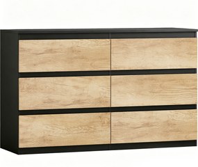 HOMCOM Cômoda 6 gavetas móvel de arrumação sem puxadores design minimalista 120 x 39 x 75 cm preto e carvalho | Aosom Portugal