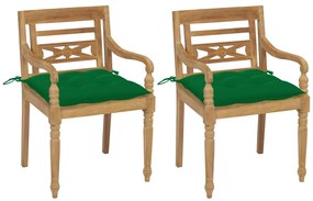 Cadeiras Batávia c/ almofadões verde 2 pcs teca maciça