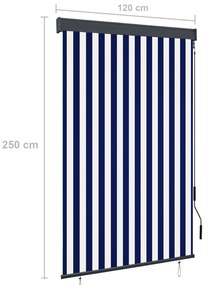 Estore de rolo para exterior 120x250 cm azul e branco