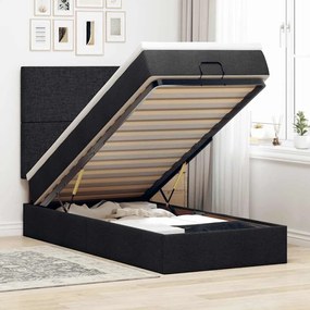 Cama otomana com colchão 90x200 cm tecido preto