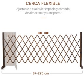 Outsunny Cerca de Madeira Extensível Barreira de Segurança para Cães Retrátil Multiuso para Decoração de Jardim Pátio 225x30x106cm Marrom