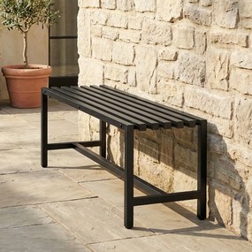 Banco de jardim de 2 lugares em aço galvanizado 117 x 36 x 44 cm, assento com ripas, sem encosto, capacidade para 240 kg, preto