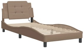 Estrutura de cama c/ luzes LED 80x200cm couro artif. cappuccino