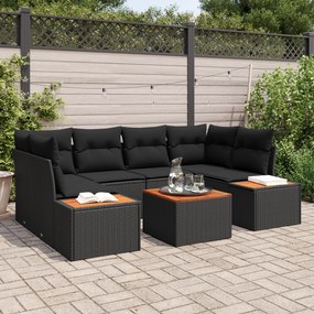 Conjunto de Sofá de Jardim de 7 Peças com Almofadas Preto Vime Acácia