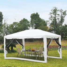 Tenda Pérgola de jardim 4x3 m com redes mosquiteiras laterais de telhado duplo e portas com fecho preto e branco