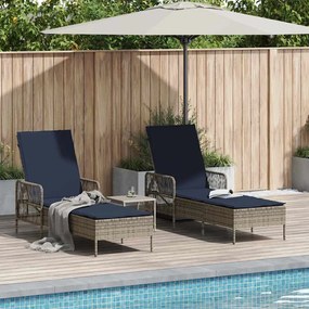 vidaXL Loungers de sol 2 peças com almofadas e mesa em polirattan cinza