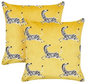 Conjunto de 2 almofadas decorativas com padrão de zebras em veludo amarelo 45 x 45 cm ACONITUM Beliani