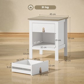 Mesa de Cabeceira Moderna Mesa de Cabeceira com 1 Gaveta Compartimento Aberto Puxador de PU  45x40x55 cm Branco