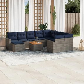 vidaXL 11 pcs conjunto sofás de jardim c/ almofadões vime PE cinzento