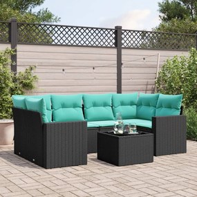 vidaXL 7 pcs conjunto de sofás p/ jardim c/ almofadões vime PE preto