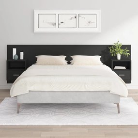 vidaXL Cabeceira cama + armários madeira processada preto
