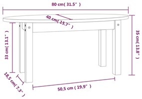 Mesa de centro 80x40x35 cm madeira de pinho maciça