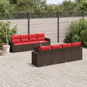 vidaXL 9 pcs conjunto sofás p/ jardim c/ almofadões vime PE castanho
