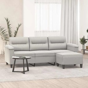vidaXL Sofá 3 lugares c/ apoio de pés 180 cm microfibra cinza-claro
