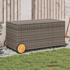vidaXL Caixa de arrumação para jardim com rodas 190L vime PE cinzento
