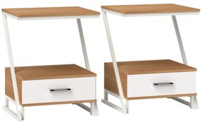 HOMCOM Conjunto de 2 Mesas Cabeceira Mesas Auxiliares em Forma de Z com Gaveta e Compartimento 40x35x50 cm Madeira e Branco | Aosom Portugal