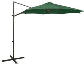 Guarda-sol jardim cantilever c/ poste e luzes LED 300 cm verde