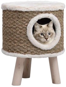Ninho para gatos c/ pernas de madeira 41 cm ervas marinhas