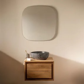 Conjunto De Móvel De Casa De Banho Suspenso Em Madeira De Teca Jabari Madeira De Teca & Irregular Em Cimento Preto ↔︎40 Cm - Sklum