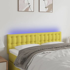 vidaXL Cabeceira de cama c/ luzes LED tecido 144x5x78/88 cm verde