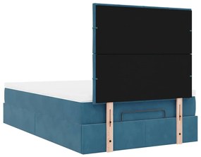 Estrutura de cama otomana com colchões azul escuro Veludo
