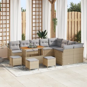 Conjunto de Sofá de Jardim vidaXL de 13 Peças com Almofadas Bege Rattan Sintético Acácia