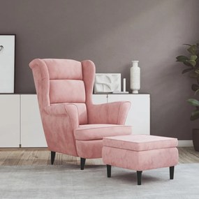 vidaXL Poltrona de descanso com banco veludo rosa