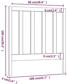 Cabeceira de cama 106x4x100 cm pinho maciço cinzento