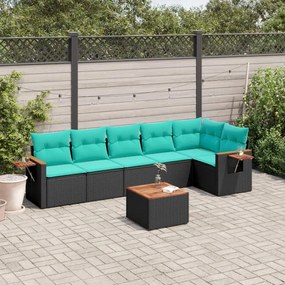 7 pcs conjunto de sofás p/ jardim c/ almofadões vime PE preto