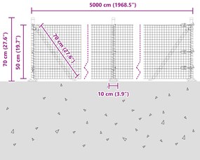 Cerca de arame soldado com 13 postes flangiados 0.5x50 m Aço galvaniza