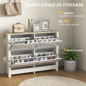 Sapateira com capacidade para 16 pares 105 x 26 x 80 cm, armário estreito com 4 gavetas rebatíveis e prateleiras ajustáveis, estilo moderno, para corr