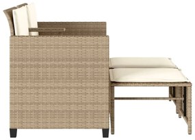 Sofá de jardim de 2 lugares com mesa e bancos vime PE bege