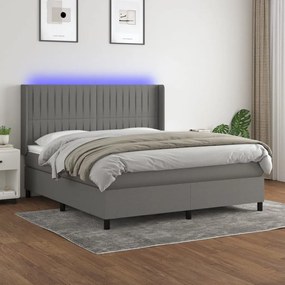 Cama box spring c/ colchão e LED 180x200 cm tecido cinza-escuro