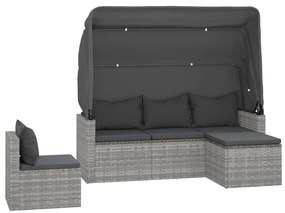 4 pcs conjunto sofás de jardim c/ almofadões vime PE cinzento