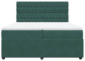 Cama com molas/colchão 200x200 cm veludo verde-escuro