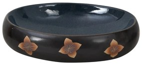 Lavatório de bancada oval 59x40x15 cm cerâmica preto e azul