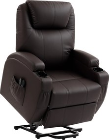 HOMCOM Poltrona para levantar, poltrona relax com ajuda para levantar, inclui controle remoto, porta-copos, encosto ajustável, castanho | Aosom Portugal