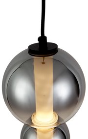 Candeeiro suspenso Art Deco preto com vidro fumado e transparente 3 luzes incluindo LED - Lizzy Art Deco