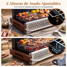 Grelhador a Carvão de Mesa Dobrável, 62 x 43,5 x 41,5 cm, Grelha Ajustável, Preto