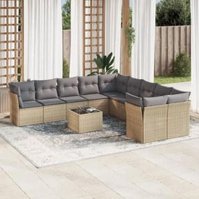 11 pcs conjunto sofás de jardim c/ almofadões vime PE bege