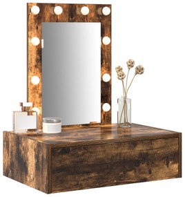 Mesa de Maquilhagem Suspensa com Luzes LED em Carvalho Fumado