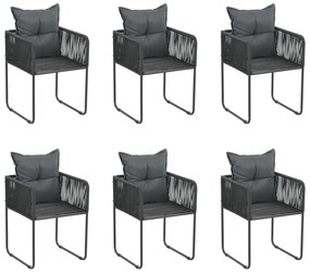 vidaXL Cadeiras de exterior 6 pcs c/ almofadões vime PE preto
