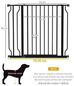 Barreira de Segurança para Cães Extensível para Escadas e Portas 75-95 cm com 1 Extensão e 10 cm Altura 76 cm Preto