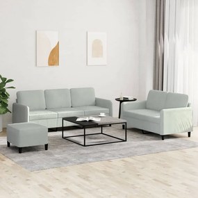 3 pcs conjunto de sofás veludo cinzento-claro
