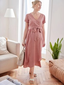 Vestido estampado às flores, com cordão na cintura, para grávida terracota