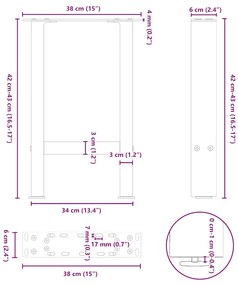 Pés para mesa de centro em aço natural, 2 peças, 38x(42-43) cm, aço