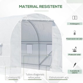 Estufa tipo Túnel 445x200x200 cm Estufa de Jardim com Porta Enrolável