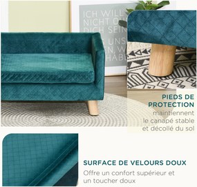 Sofá-cama para cães com design escandinavo, almofada macia e pés em madeira maciça; dimensões: 64 x 45 x 36 cm; veludo azul-pato