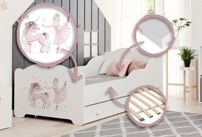 Cama infantil ANNA branca com gaveta 160x80 - princesa e unicórnio - colchão e estrado incluído