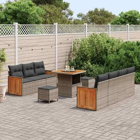 Conjunto de Sofás de Jardim vidaXL com Almofadas Cinza Rattan Poliéste